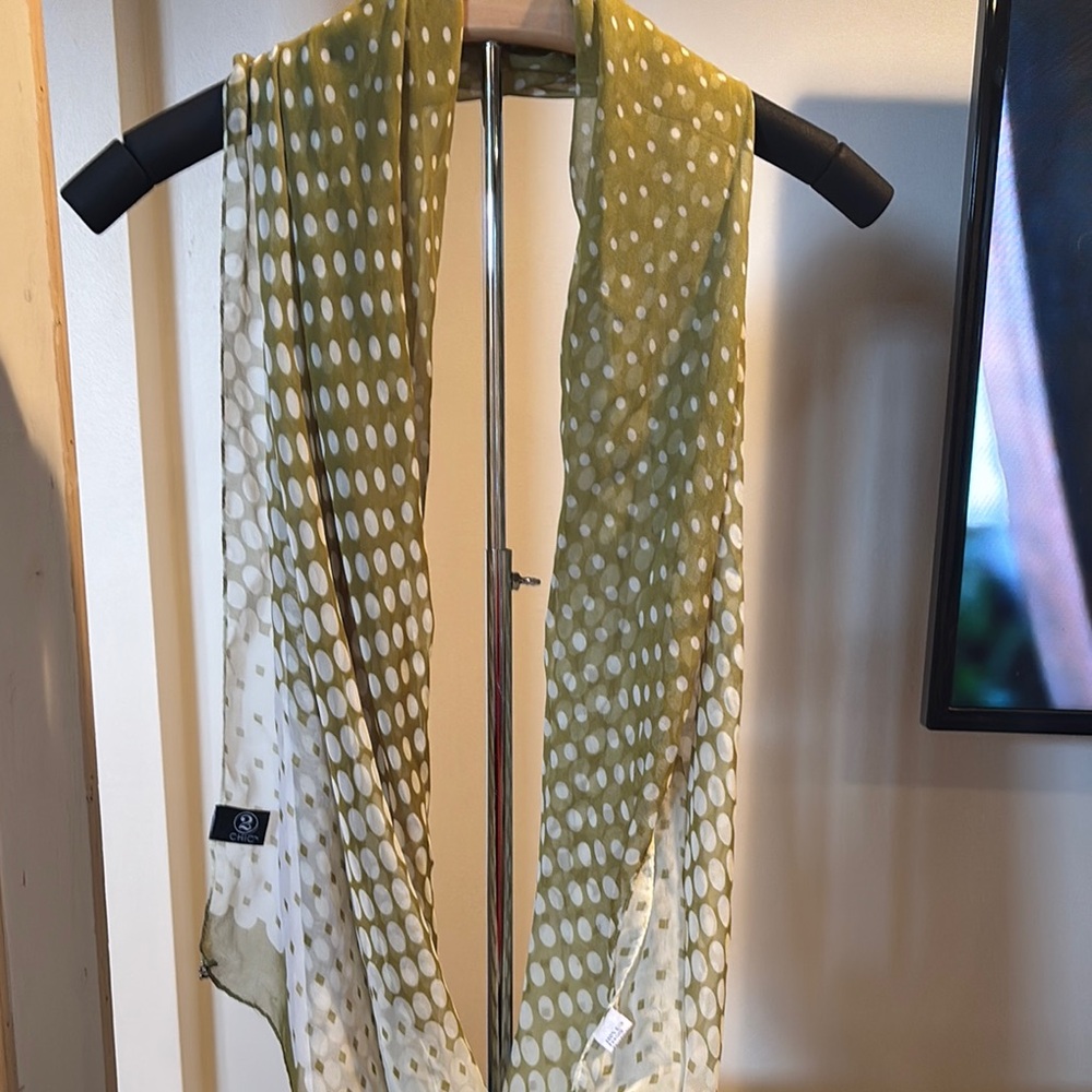 Chic Olive Green and White Polka Dot Scarf